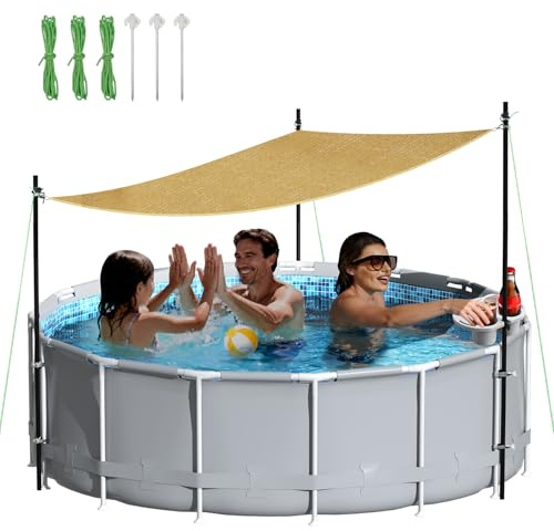 Vidoya Above Ground Pool Canopy Sunshade Set with Storage Tray - Pool Shade Sail Triangular 13'x13'x13' for 15-22 FT Pools, UV-Resistant Shade Cloth, Swimming Pool Awning Cover for Deck, Patio, Garden