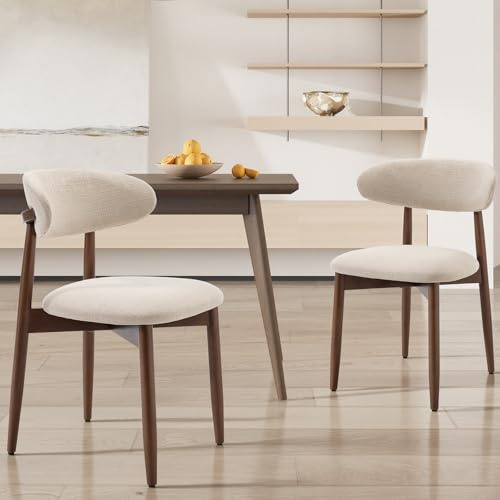 COLAMY Chaise de Cuisine en Set de 2, Chaises à Manger Modernes avec Dossier Rigide, Chaises de Salle à Manger en Tissu avec Pieds en Bois pour Salle à Manger, Cuisine, Restaurant, Beige