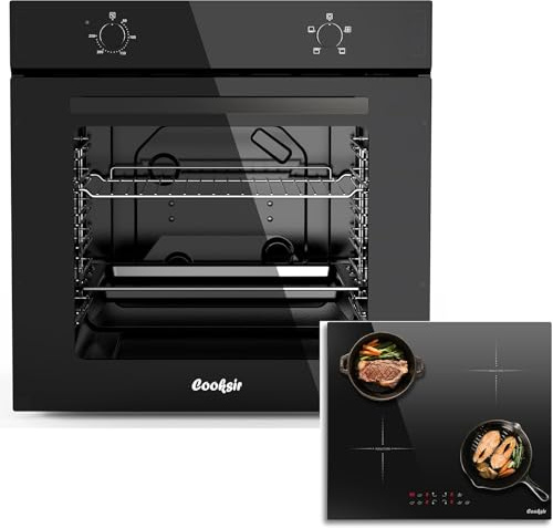 Cooksir Four Encastrable 60CM, Four Grande Capacité 65 Liters avec Prise, 2200W, 4 Fonctions+Cooksir Plaque à Induction 4 Feux, Plaque de Cuisson Encastrable 60 CM, 7200W