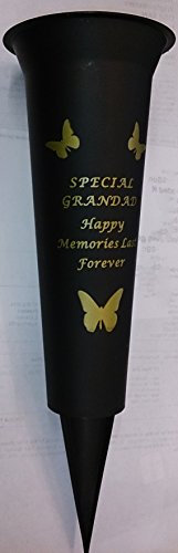 In Loving Memory Verse Graveside Memorial Grave Spiked Flower Vase (Grandad, Black & Gold)