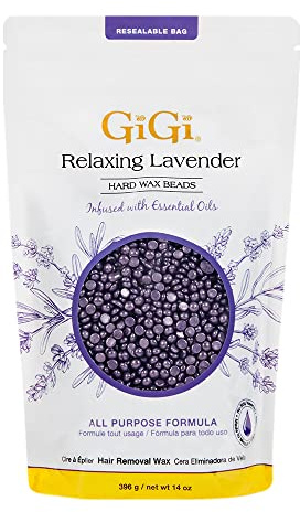 GiGi Hard Wax Beads for Hair Removal - Relaxing Lavender, Waxing Beads for Face, Body, and Sensitive Areas, 14 oz