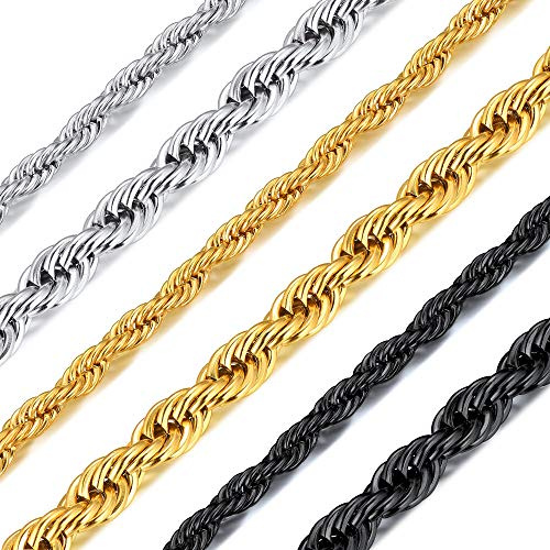 Richsteel herren kette Kordelkette Seilkette-3mm/6mm-Silber/Gold/Schwarz-46cm bis 76cm lang