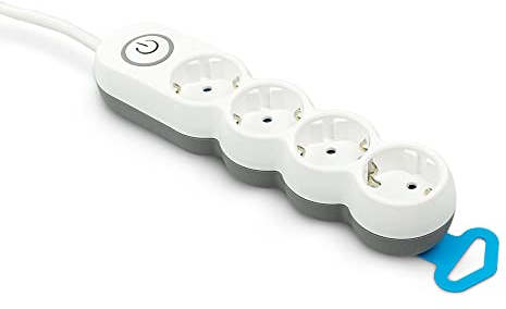 Garza Power - Regleta de 4 enchufes | con Interruptor | Enchufe Plano | Ladrón múltiple 1.4 Metros | Protección Infantil | Color Blanco | Gama Design