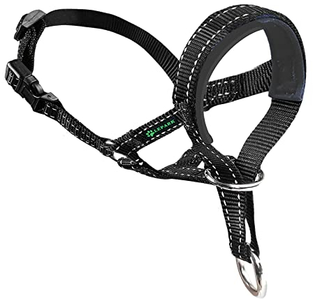 Lepark Hundehalfter mit reflektierendem Sicherheitsgurt, verhindert das Ziehen des Hundes, Hundehalfter für kleine, mittelgroße und große Hunde, Größe M, Schwarz