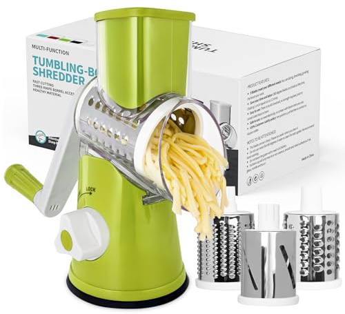 X Home Vegetable Slicer Rotary Cut Resistant Slicer with 3 Stainless Steel Round Graters, Easy to Handle and Clean for Kitchen