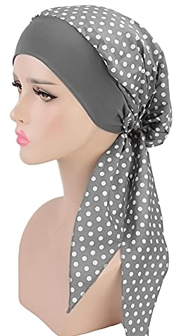 JUHONNZ Chemo Turban für Krebs, Chemo-Kappe Schals Baumwolle Turban Kappe Elastische Kopfbedeckung Chemo Damen Kopfbedeckung für Krebs Frauen Chemotherapie(Grey-Point)