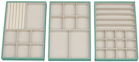 Household Essentials 3-Tier Jewelry Tray, Sturdy Chipboard With Polyester Linen Wrap, Polyester Felt Lining, Many Compartments for Easy Jewelry Access, Stackable, Stylish and Functional, Seafoam Green
