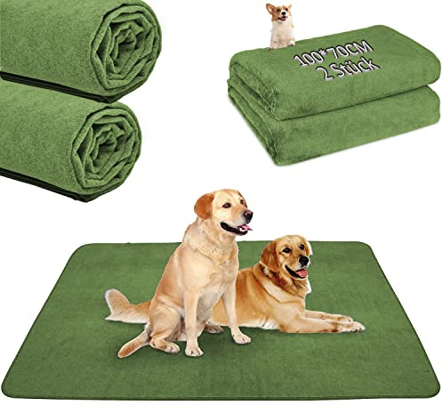 2 valpunderlägg tvättbara valpdynor 100 x 70 cm snabbtorkande absorberande husdjur hygienunderlägg, återanvändbara träningsunderlag för valpar, gamla eller inkontinenta hundar