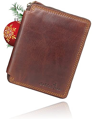 Golden Deer ® Geldbörse Geschenkbox aus Leder für Herren Männer braun mit RFID-Schutz mit Münzfach Geldbeutel Portemonnaie umlaufender Reißverschluss (Hochformat)