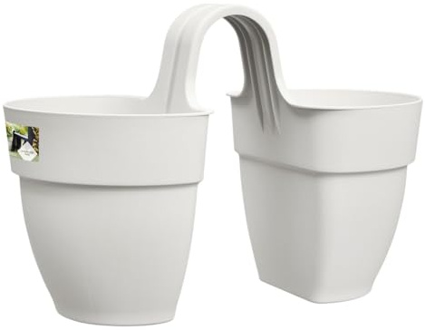 elho Vibia Campana Flower Twin 21 - Übertopf für Balkon & Außen - Ø 20.5 x H 26.5 cm - Weiß/Seidenweiß
