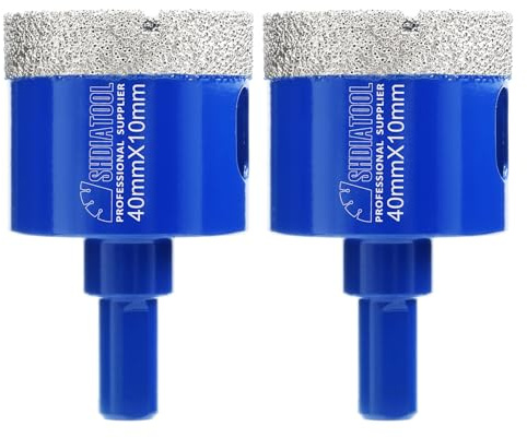 SHDIATOOL Diamond Drill Core Bits 2PC 40mm Triangle Shank Hole Saw for Porcelain Tile Marble Ceramic Granite
