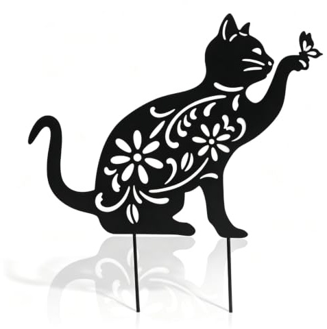 Cyrank Décor de Jardin de Chat, piquets de Jardin décoratifs Piquet de Chat Noir Ornement de Jardin Statue d'animal de Jardin Silhouette Motif Ornement de pelouse