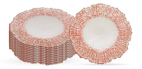 Trimming Shop Charger Plate White Crackled Design - Rose Gold, 12pcs | 33cm (13 Inch) Decorative Dinner Chargers for Table Setting, Wedding, Party, Home & Event Décor, Dinner Table Decoration