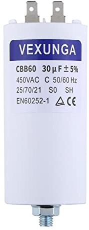 VEXUNGA CBB60 Capacitor 30uF 450V Motor Starting Capacitors 30µF 450Volt 45x95MM Connector M8 50/60Hz for Swimming Pump Washing Machine