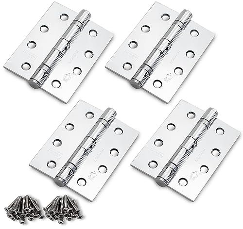 Bwintech 2 Pairs 100 x 75 x 2.7mm (4 inch) Polished Chrome Hinge for Fire Door, Steel Fire Rated Internal Door Hinges, Ball Bearing Hinge for Internal Use in Residential and Commercial Buildings