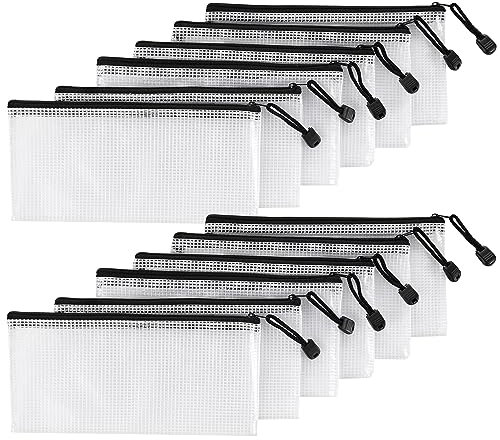 12 Stück Netz-Reißverschlusstaschen, 23 x 11,4 cm, strapazierfähige Taschen, Organisation von Aufbewahrung mit Reißverschluss für Rechnungen, Akten und Reisen