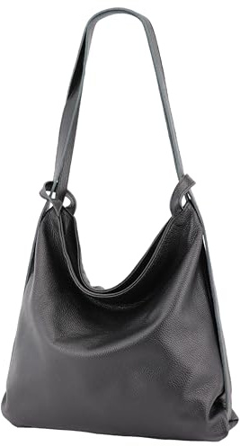 SH Leder 2in1 Handtasche Rucksack Damen Schultertasche DayPack CityRucksack aus Echt genarbt Leder (B 37cm x H 35cm) Rica G699