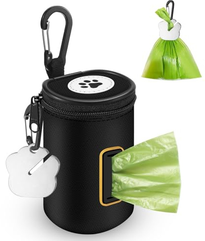 RASSE Dog Poop Bags Dispenser Dog Poop Waste Bag Holder Zipper Pouch with Carabiner Clip, 1680D Nylon Oxford Waste Bag Dispenser for Leashes Dogs Bags Holder