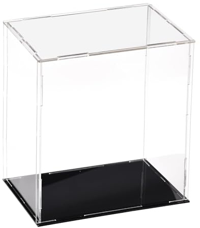 Recogwood Vitrine D'Exposition en Acrylique Clair 15 x 10 x 20cm - Boîte De Présentation À Monter avec Socle Noir - Protection Anti-Poussière pour Figurines, Jouets Et Rangement Domicile