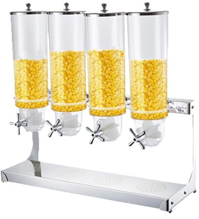 Countertop Dry Food Dispenser large,Stainless Steel Cereal Dispenser Grain Dispenser for Candy Nut Grain Rice Snack 1 Ounce Per Twist (Color : Stainless Steel, Size : 3.5 Litre*4)