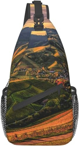 KWQDOZF Sling-Rucksack Umhängetasche Brusttaschen Terrassen-Ackerland-Druck Sling-Tasche für Reisen Sport