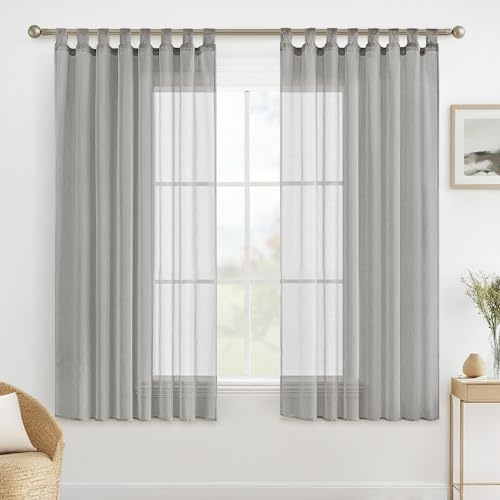 MIULEE Schlaufenschal Voile, Transparente Gardinen 2er Set, Grau 140x175 cm | Luftige Transparente Voile-Gardinen mit Schlaufen, Dekorativer Sichtschutz für Wohnzimmer und Schlafzimmer