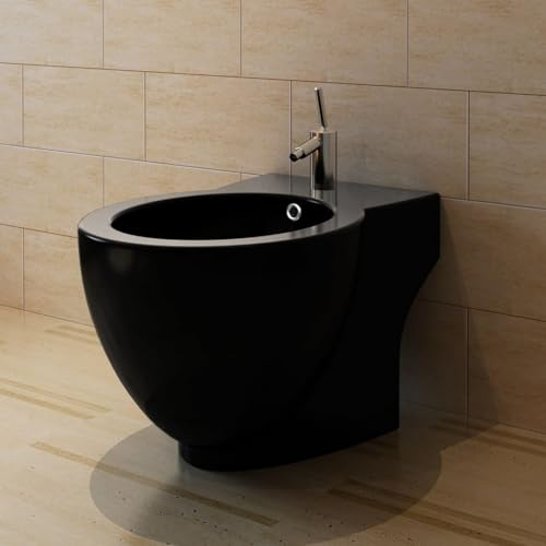 ShCuShan Bidè Rotondo in Ceramica di Alta Qualità con Piede Nero,Sanitari Filomuro Vaso WC E Bidet In Ceramica Filo Muro Filo Parete Design Moderno Con Copriwater Chiusura Soft Close Chiusura Rallenta