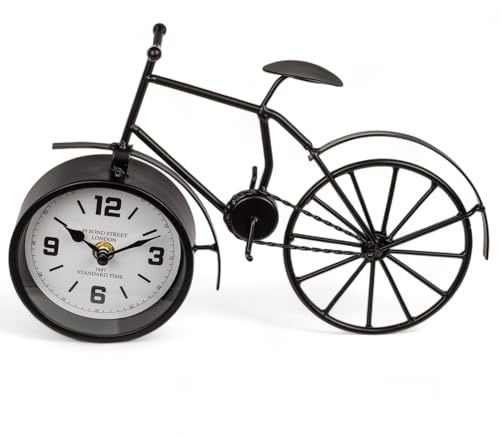 MIJOMA Retro-Fahrrad-Tischuhr in Schwarz, Metall, 31,5 x 6 x 20 cm – Einzigartiges Design als Eyecatcher in jedem Zuhause, Ideal für Vintage-Liebhaber