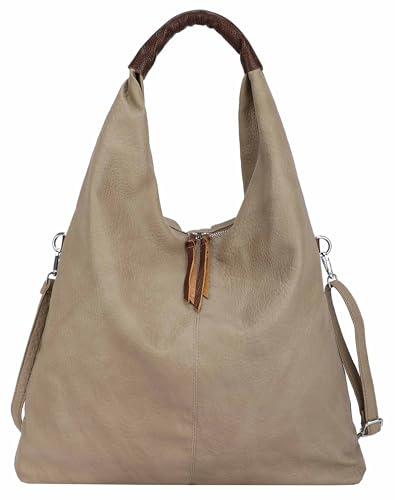 OBC XXL Damen Tasche Shopper Schultertasche Hobo Bag Reisetasche Handtasche Umhängetasche Freizeittasche Beuteltasche Weekender Leder Optik Taupe