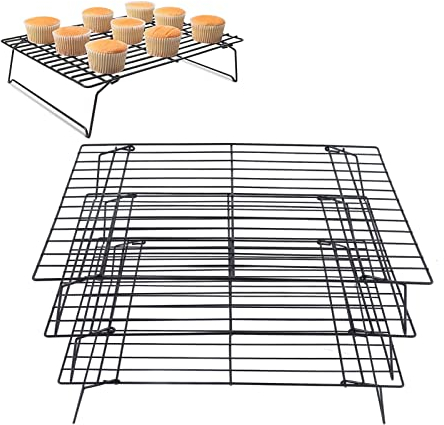 JOROBURO 13 Inch Iron Baking Rack, Stainless Steel Baking Racks And Oven Safe Wire Cool Racks, 3 Layer Non Stick Cooling Racks Stackable Cooling Rack for Cooking Baking Cake Biscuits