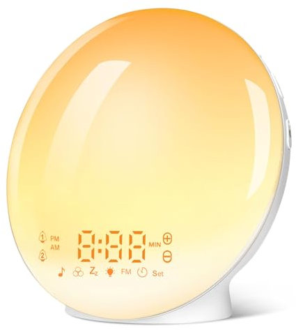 Honestself Sunrise Alarm Clocks,Wake Up Light Alarm Clock Bedside Clock with Light for Sunrise Sunset Simulation, Double Alarm+Snooze, with 11 Colorful Atmosphere Lamp, 7 Nature Sounds & FM Radio