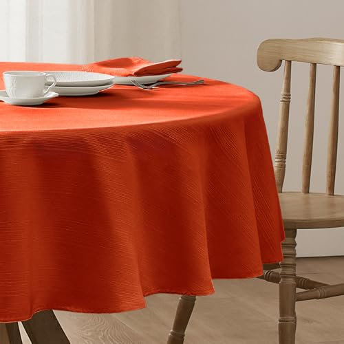 Softalker Herbst Tischdecke rund 120 Rostrot Leinen Struktur abwaschbar Wasserabweisend Abwischbar Fleckschutz Tischtuch Tablecloth Deko für Outdoor Draußen Party Geburtstag Garten Autumn Winter