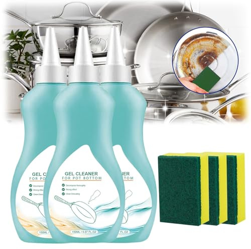 Magic Gel Cleaner para ollas y sartenes, gel de limpieza negro de 150 g, limpiador de ollas de acero inoxidable, removedor de óxido de utensilios de cocina (3 piezas)