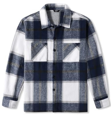 COOFANDY Chemise en Flanelle à Manches Longues pour Homme Veste décontractée à Carreaux avec Poches Bleu XL