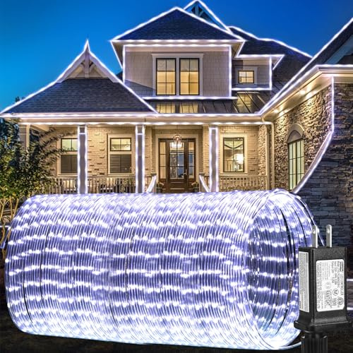 184FT 1000LED Rope Lights Outdoor, Outside LED Rope Lights Plug in String Lights Waterproof 8 Modes Clear Tube Lights for RV Camping Pool Patio Garden Christmas Tree Holiday Decoration(Cool White)