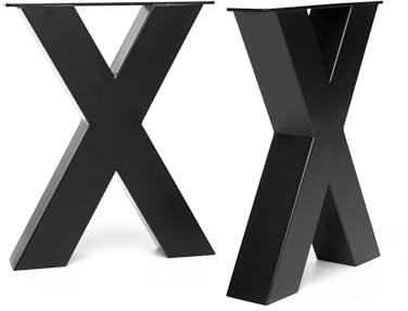 [HLC] 2 x Industrial Chunky X-Frame Bench Legs - Surface Conditioned Steel, Precision Laser Cut, TIG Welded with Free Screws, Build Guide and Floor Protectors - 40cm [Bench, Black]