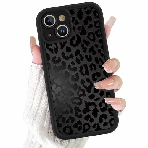 ZhuoFan Hülle für iPhone 13 6,1”, Aesthetic Leopard Muster Handyhülle Schwarz Matte Schutzhülle Ultra Weich Silikon Dünn TPU Case Stoßfest Kratzfest Bumper Cover, 05