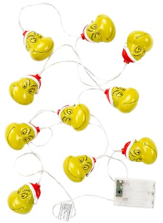 United Labels The Grinch Lichterkette 2 m 10 LEDs, warmweiß, innen, batteriebetrieben, USB-C Anschluss, LED Lichterkette innen für Wohnzimmer und Kinderzimmer