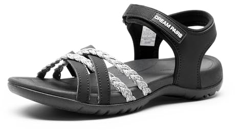 DREAM PAIRS Sandali Sportivi da Donna Scarpe Basse Traspiranti Comodi Leggeri Sandali per Spiaggia Viaggi Escursioni Passeggiate,Size 39,Nero/Grigio Chiaro,DWUMST2504