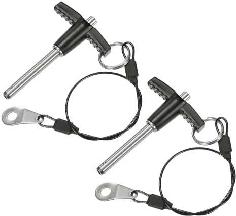 M METERXITY 2-Pz Spille Blocco Maniglia T, 1/4(6mm) Dia. Lungo 1-9/16(40mm) Spille Blocco Rilascio Rapido W con Cavo Lanyard per Aviazione/Palestra/Macchina [Acciaio Inossidabile 304]