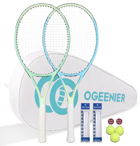 OGEENIER 27 tums tennisracket set för vuxna, förspänd racket för nybörjare, 2-spelare fritid tennisset med 3 bollar, 2 vibrationsspjäll, 2 grepp, 1 bärväska