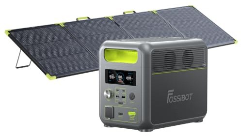 FOSSiBOT Estacion de energia portatil F1200,1024Wh LiFePO4,con 2 Salidas AC de 1200W(Power Lifting 2400W),100W Typ-C, Carga Rápida de 49min.de 0-80%,Generador Solar para hogar/caravanasa/campada