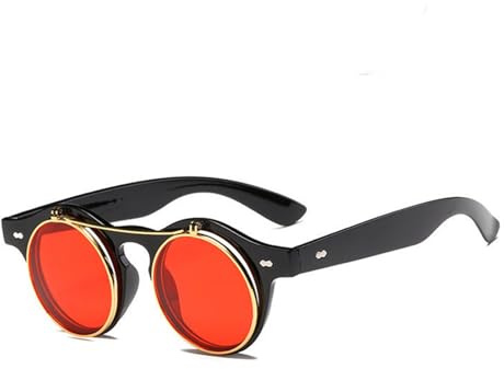 AYBIOSD Gafas De Sol Retro Redondas Polarizadas Flip Up Steampunk Gafas De Sol para Hombre para Mujer UV400 Protección para Conducir Ciclismo Viajes,Rojo