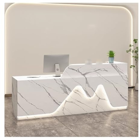 HOFUNTRE Empfangstheke Mit Schubladen，Laden-Theke Verkaufstheke Verkaufstisch，Starke Tragfähigkeit, Stabile Gesamtstruktur, Ausgestattet Mit LED-Atmosphärenlichtern(White Marble,Left_120CM/47.2IN)