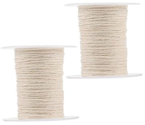 TEMPNAP Mechas de Algodón para Velas DIY, Hilo Hidrosoluble, 2 Rollos, 60m, sin Humo, Ecológicas, para Hacer Velas Artesanales