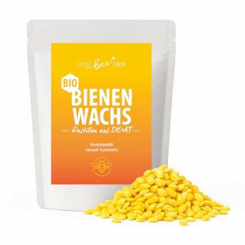 little bee fresh Bio Bienenwachs Pastillen – Wachs aus Deutschland & Österreich vom Bio-Imker | 100% naturrein & pestizidfrei | Ideal für DIY Kosmetik, Kerzen, Bienenwachstücher & mehr (200 Gramm)