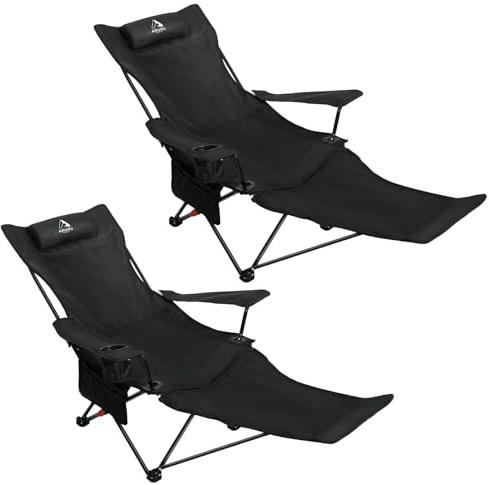 ARURU Campingstuhl Faltbar & Liegestuhl Klappbar 2-in-1, Strandstuhl mit 3-Fach Verstellbarer Rückenlehne, Campingstuhl mit Fußablage mit Getränkehalter für Camping Strand Festival Garten Balkon