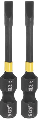 sourcing map 2 puntas de destornillador de impacto ranuradas SL3.5 de 3.5 mm, punta ranurada de 1/4 de pulgada, vástago hexagonal de 50 mm de largo, cabeza plana magnética, de acero fosfatado S2