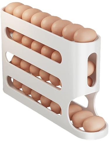 Porta Uova Da Frigo –4 livelli Portauova Frigorifero | Contenitore Per Con Design A Rotolante Automatica | Dispenser di Uova Vassoio per conservare uova in ordinato e nel frigorifero