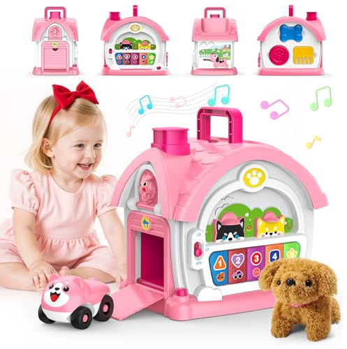Spielzeug für 1 2 jährige Mädchen: Montessori-Spielzeug für 1 Jahr alt, 6 in 1 Multi-Funktions-Aktivität Haus Baby-Spielzeug mit Auto/Musik, Geburtstagsgeschenke für 1 2 Jahre alte Mädchen Kind